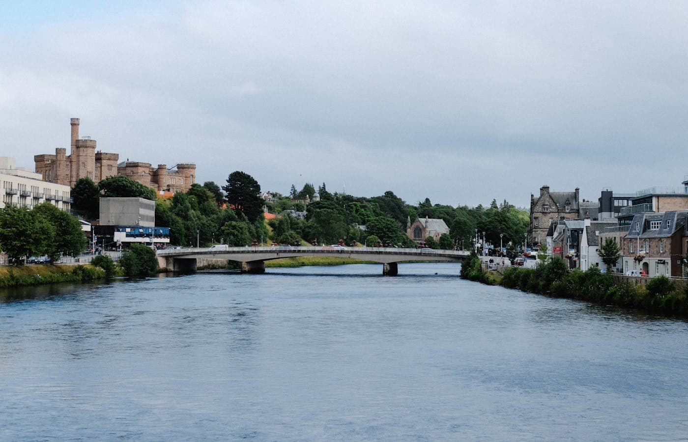 Inverness Castle above the River Ness with Highland hills beyond